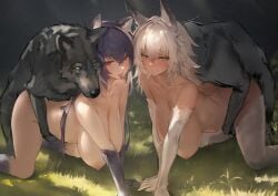 2boys 2girls ambiguous_penetration animal animal_ears animal_tail areolae breasts canine character_request doggy_style duo extreme_content female female_pubic_hair interspecies light_skin long_hair male multiple_boys multiple_girls nude polki pubic_hair purple_hair red_eyes sex smile straight tail taken_from_behind white_hair x-ray yellow_eyes zoophilia