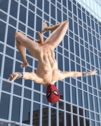 1boy abs balls belly_button city cock feet feet_up flaccid flaccid_penis jumping male male_only marvel marvel_comics msangelfood muscles naked nipples penis penis_out peter_parker smooth_skin solo spider-man spider-man_(ps4) spider-man_(series) superhero