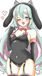 1boy alternate_costume bare_shoulders blue_eyes blue_hair bunny_boy bunny_ears bunnysuit cone_hair_bun elbow_gloves femboy feminine_male fire_emblem fire_emblem_engage garter_straps girly gloves hair_bun hair_horns legwear_garter light_blue_hair male male_only miku-chan nintendo otoko_no_ko playboy_bunny rosado_(fire_emblem) solo