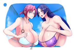 2girls asymmetrical_docking boudica_(fate) breasts curvy dock fate/grand_order fate_(series) huge_breasts large_breasts long_hair minamoto_no_raikou_(fate) romo_(samesameyeah) samesameyeah upper_body