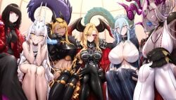 6girls absurd_res breast_size_difference breasts dragon_girl dragon_horns fate/grand_order fate_(series) female hips horns huge_breasts ibuki_douji_(fate) large_breasts long_hair melusine_(fate) naughty_face nero_claudius_(fate) oryou_(fate) queen_draco_(fate) shiroshisu small_breasts thick_thighs tiamat_(fate) vritra_(fate) wide_hips