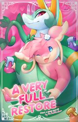 anthro audino blue_eyes cover cover_art cover_page dr.bubblebum duo english_text eyewear feral fur glasses green_body green_scales nintendo nude one_eye_closed pink_body pink_fur pokémon_(species) pokemon potion potion_bottle red_eyes scales serperior text tongue tongue_out video_games