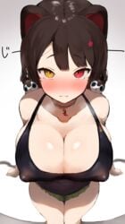 1girls animal_ears big_breasts breasts eye_contact female heterochromia huge_breasts inui_toko large_breasts looking_at_viewer nijisanji nipple_bulge short_hair thick_thighs thighs virtual_youtuber wasabi_sushi