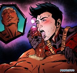 2boys abs aqualad balls batman_(series) blowjob blowjob_face dc dc_comics duo duo_focus fellatio gay gay_blowjob gay_sex interracial kaldur'ahm male male_focus male_only muscular muscular_male nsfw penis phausto red_robin sex tim_drake yaoi young_justice