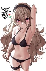 1girls alternate_costume bikini black_bikini breasts cleavage corrin_(fire_emblem) corrin_(fire_emblem)_(female) corrin_(summer)_(fire_emblem)_(female) female female_only fire_emblem fire_emblem_fates fire_emblem_heroes grey_hair hairband looking_at_viewer medium_breasts nintendo official_alternate_costume red_eyes solo swimsuit twitter_strip_game_(meme) x_xith_x