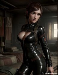 1girls ai_generated clothing ellie_(the_last_of_us) ellie_williams female female_only human latex latex_suit naughty_dog sarairt solo stable_diffusion the_last_of_us