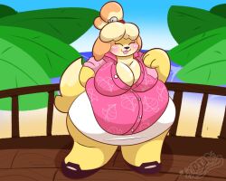 animal_crossing big_breasts breasts chubby dragoninascarf isabelle_(animal_crossing) thick_thighs wide_hips