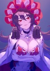 1girls black_hair breasts choker cleavage coat female female female_focus female_only frills goth kinta_(distortion) large_breasts long_gloves long_hair looking_at_viewer navel red_eyes tagme