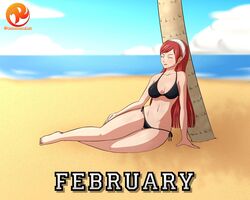 1girls barefoot beach bikini black_bikini black_swimsuit breasts cherche_(fire_emblem) cleavage closed_eyes eyes_closed female female_only fire_emblem fire_emblem_awakening hairband large_breasts long_hair navel palm_tree pink_hair reit sand side-tie_bikini_bottom sky solo string_bikini swimsuit tree water