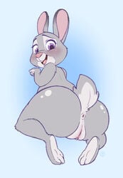 4pcsset anthro anus ass big_ass blush bonnie_hopps bottom_heavy disney feet female fur furry furry_only genitals glistening glistening_body gradient_background grey_body grey_fur hi_res kneeling lagomorph leporid looking_at_viewer looking_back mammal mature_female milf nude open_mouth purple_eyes pussy rabbit rear_view simple_background soles solo tail zootopia