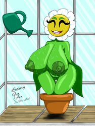 3:4 absurd_res ass big_breasts breasts closed_eyes digital_media_(artwork) electronic_arts elemental_creature female flora_fauna genitals hi_res huge_breasts humanoid hyper hyper_breasts luxury_furart marigold_(pvz) nipples not_furry nude open_mouth plant plantie plants_vs_zombies popcap_games pussy simple_background solo thick_thighs video_games