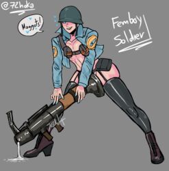 1boy 72hoka blush cum cum_inside cute femboy garter_straps grenade male male_only nail_polish rocket_launcher soldier_(team_fortress_2) solo team_fortress_2 tf2