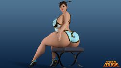 3d alternate_ass_size alternate_body_type alternate_breast_size bikini chun-li huge_ass huge_breasts sitting street_fighter street_fighter_v superdougie thick_thighs