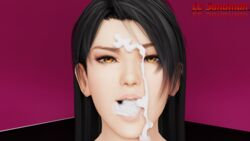 1girls 3d after_facial after_sex amber_eyes black_hair blender_(medium) bukkake cum cum_in_mouth cum_on_face dead_or_alive facial female le_sandman momiji_(ninja_gaiden) ninja ninja_gaiden open_mouth oral_creampie xnalara