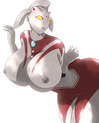 1girls alien alien_girl ass_up big_breasts breasts busty female female_only grey_nipples huge_breasts kyolnov mother_of_ultra nipples simple_background solo solo_female ultraman_(franchise) white_hair yellow_eyes