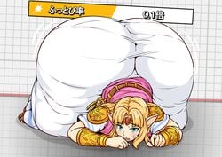 1girls asaboufuku ass ass_expansion ass_in_dress ass_up blonde_hair blue_eyes clothed_female clothing enormous_ass female female_only gigantic_ass hitbox huge_ass japanese_text nintendo princess_zelda solo solo_female super_smash_bros. super_smash_bros._ultimate the_legend_of_zelda wide_hips zelda_(a_link_between_worlds)