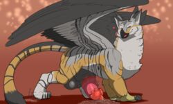 5:3 avian balls beak big_balls big_penis black_body black_fur bodily_fluids excessive_precum feathered_wings feathers felid feral fur genital_fluids genitals grey_body grey_feathers gryphon heart hi_res huge_balls huge_cock hybrid hyper hyper_genitalia hyper_penis looking_at_viewer luccatoasty male male_only mammal muscular muscular_feral muscular_male mythological_avian mythology pantherine penis precum simple_background smile solo tiger white_body white_feathers white_fur wings yellow_body yellow_fur