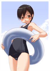 brown_eyes brown_hair color colored inner_tube innertube makochin momodenpa one-piece_swimsuit swimsuit swimwear tagme