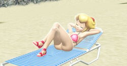 1girls 3d 3d_(artwork) armpits arms_behind_head ass beach big_breasts bikini blonde_hair breasts closed_eyes crossed_legs female female_only heeled_sandals large_breasts light-skinned_female light_skin lips lipstick lying mario_(series) nintendo patoasad0 pink_bikini pink_lipstick ponytail princess_peach smile solo sunbathing thick thick_thighs voluptuous