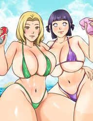 2girls abs alternate_breast_size areolae beach big_breasts bikini bikini_bottom bikini_top blonde_hair blush bob_cut boruto:_naruto_next_generations brown_eyes busty cleavage clothed clothing curvaceous curvy curvy_figure female female_only forehead_jewel forehead_mark g-string green_bikini green_panties green_swimsuit green_thong hand_on_hip hourglass_figure human hyuuga_hinata large_areolae large_breasts light-skinned_female light_skin lipstick looking_at_viewer mature mature_female medium_hair micro_bikini milf multiple_girls naruto naruto_(classic) naruto_(series) naruto_shippuden nipples ocean oppai outdoors outside petulantprodigy pink_lips pink_lipstick pose posing purple_bikini purple_eyes purple_hair purple_panties purple_thong revealing_clothes shoulder_length_hair shounen_jump sideboob squatting swimsuit tan_body tan_skin tanlines tanned thick_thighs thighs thong tied_hair toned toned_female tsunade twintails underboob voluptuous wide_hips