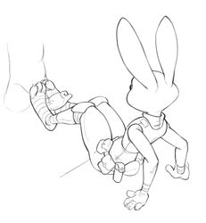 2021 animal_genitalia animal_penis anthro black_and_white canine_penis clothed clothed/nude clothed_female_nude_male clothing disney duo ears_up erection female female_focus foot_fetish foot_play footjob genitals head_out_of_frame judy_hopps lagomorph leporid male male/female mammal monochrome nude out_of_frame penis police_uniform rabbit rear_view reclining sex sketch solo_focus trashtikko uniform zootopia