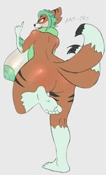 absurd_res anthro artply ass big_breasts breasts feet female floatzel green_hair hair hi_res huge_breasts humanoid_feet looking_back multi_tail nintendo pokémon_(species) pokemon smile solo video_games wide_hips