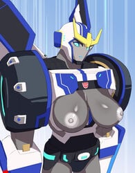 alien alien_girl big_breasts blue_eyes breast_grab breasts breasts_out busty female grey_breasts grey_nipples machine nipples robot robot_girl source_request strongarm_(transformers) tenchisouha transformers transformers_robots_in_disguise_(2015)