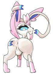 absurd_res anus ass balls eeveelution feral fluorite genitals hi_res knot looking_at_viewer male male_only nintendo penis pokémon_(species) pokemon presenting presenting_hindquarters rear_view ribbons simple_background solo spread_butt spreading sylveon video_games white_background