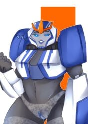 1girls alien alien_girl blue_eyes blue_pussy blue_vagina female female_only machine no_panties pussy pussy_juice robot robot_girl solo solo_female strongarm_(transformers) thick_thighs transformers transformers_robots_in_disguise_(2015) vagina