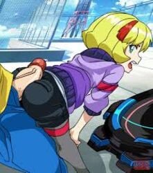 beyblade:_burst big_penis buttjob clothed_female dante_koryu ichika_kindo red_highlights teal_eyes yellow_hair