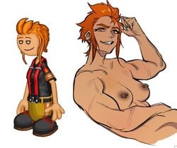 1girls ember_(papa_louie) firefighter flipline_studios ginger glacierclear matching_hair/eyes muscular muscular_female nipple_piercing nipples orange_eyes orange_hair papa_louie piercing scar scars_on_arm tan tan_skin