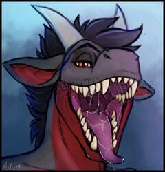 acidic anthro bodily_fluids conditional_dnp daphniir dragon hi_res horn male mouth_shot open_mouth saliva saliva_on_tongue saliva_string scalie solo teeth_showing tongue tongue_out western_dragon