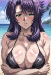 ai_generated bangs beach big_breasts bikini blush breasts curvy curvy_female curvy_figure female female_focus female_only green_eyes hi_res huge_breasts hugging human kangoku_senkan large_breasts lieri_bishop light-skinned_female lilith-soft lips long_hair mature_female messy_hair original pink purple_hair rieri_bishop shiny shiny_breasts shiny_clothes shiny_skin shiny_swimsuit shoulder_length_hair smooth_skin stable_diffusion sweat swimsuit