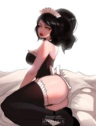 1girl 1girls alexandraaiv ass ass_focus bed bedding bedsheets big_ass big_breasts big_butt black_hair black_hair_female boob_window bow bowtie butt butt_focus french_maid french_maid_nidalee hi_res high_res high_resolution highres league_of_legends lipstick maid_headdress maid_stockings maid_uniform nidalee ponytail ponytail_female riot_games simple_background skimpy skimpy_clothes skimpy_costume skimpy_outfit skimpy_panties skimpy_underwear stockings strapless strapless_dress the_grind_series white_background white_sheets yellow_eyes yellow_eyes_female