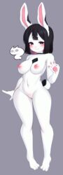 2019 :3 absurdres anthro black_hair blush breasts cleft_of_venus female furry genitals grey_background highres lagomorph leporid looking_at_viewer mammal navel niniidawns nipples pussy rabbit shaded short_hair simple_background smile solo standing wide_hips