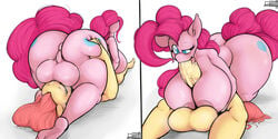 2:1 69 absurdres anthro anthrofied anus areola ass ass_grab big_testicles breast_play breasts duo equid equine fellatio fluttershy_(mlp) friendship_is_magic furry futanari genitals hasbro highres huge_butt large_breasts mammal my_little_pony nsfwronin oral paizuri penis pink_body pink_hair pinkie_pie_(mlp) sex straight_hair testicles testicles_on_face throat_swabbing yellow_body