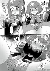 !? black_and_white blush breast_grab breasts comic crotch_shot eromame fingerless_gloves hands_on_breasts horny masturbation masturbation_through_clothing nintendo open_mouth possession pyra rubbing_pussy short_hair shorts skin_tight surprised tagme xenoblade_(series) xenoblade_chronicles_2