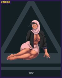 5:4 5:4_aspect_ratio almost_naked areolae barefoot belly belly_button big_breasts braless dark-skinned_female dark_skin duolingo elementaleros exposed_areolae feet female female_only going_commando hijab legs muslim muslim_female no_bra_under_clothes no_panties pink_hijab questionable skirt thick_thighs twitter zari_(duolingo)