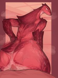 anthro anthro_penetrated anus ass big_butt bodily_fluids duo female female_penetrated hi_res looking_back male male/female male_penetrating male_penetrating_female nude onm11 penetration penile penile_penetration penis_in_pussy rear_view red_body red_scales reptile scales scalie sex short_tail sweat tail vaginal_penetration vaginal_penetration