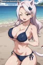 ai_generated aindroidparanoid ass beach big_breasts bikini blush breasts busty cameltoe carla_(fairy_tail) cat_ears cat_girl cat_tail catgirl curvy cute fairy_tail female female_only grabbing_own_breast hips huge_breasts long_hair nipples one_eye_closed squeezing_breast stable_diffusion taller_girl voluptuous white_hair