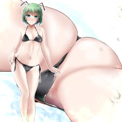 1girls alternate_costume antennae ass bikini black_bikini blush breasts cameltoe closed_mouth commentary_request feet_out_of_frame green_eyes green_hair looking_at_viewer multiple_views navel short_hair side-tie_bikini_bottom small_breasts smile swimsuit touhou wriggle_nightbug yumi_(careca398)