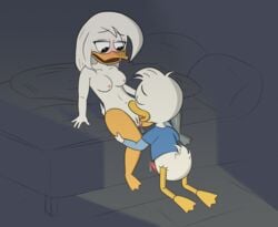 anatid anseriform anthro avian bed bird blush breasts cunnilingus della_duck dewey_duck disney duck ducktales ducktales_(2017) duo female furniture genitals hi_res incest male mother mother_and_child mother_and_son nonesc oral parent parent_and_child penis pussy sex son vaginal_penetration young