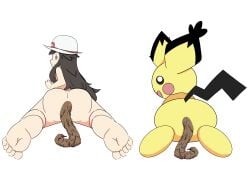 2girls anthro artist_request barefoot defecation furry game_freak leaf_(pokemon) nintendo pichu pokemon pokemon_frlg pokemon_trainer scat shitting white_background