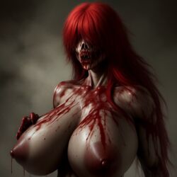 1girls ai_generated big_breasts blood body_horror frosting.ai hair_over_eyes huge_breasts long_hair nipples nude original original_character purple_letter realistic red_hair sara_(purple_letter) self_upload solo zombie zombie_girl