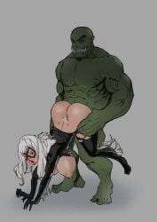 argag bald black_cat_(marvel) bubble_butt catsuit dominant_male felicia_hardy female green_skin hanging_breasts human_female light-skinned_female light_skin male manhandling marvel orc orc_male platinum_blonde_hair size_difference sketch spider-man_(series) tortuga wheelbarrow_position