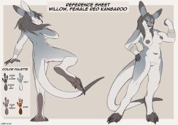 anthro areola biped breasts claws color_swatch english_text female fingers hair kangaroo lizet macropod mammal marsupial model_sheet nipples paws pouch_(anatomy) solo tail text willow_(onyx_lupine)