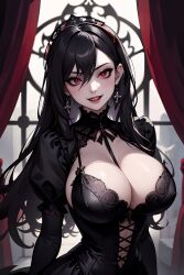 1girls 1monster ai_generated big_breasts black_hair long_hair looking_at_viewer red_eyes the_way_(artist) vampire_girl