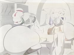 3girls ass ass_body bottom_heavy female hyper_ass multiple_girls pottery selaiki sparks_spectrum thighs