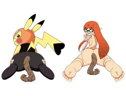 2girls absurd_res animal_humanoid anthro barefoot cephalopod cephalopod_humanoid cosplay_pikachu feces furry humanoid inkling inkling_girl kaori_(splatoon) mask_(marking) nintendo pikachu pikachu_libre pointy_ears pokémon_(species) pokemon pokemon_(species) pokephilia pseudo_hair scat splatoon splatoon_(series) squid tentacle tentacle_hair