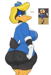 1girls 2024 ass ass_bigger_than_skirt ass_exposed ass_focus black_body black_butt black_fur blonde_hair breasts crossdressing daffy_duck duck duck_girl fat fat_ass female femdaffy_duck feminine feminine_ass feminine_body feminine_pose furry lgbt looking_annoyed looking_at_self looking_back looney_tunes rule_63 skirt solo too_small_clothes trap trying_to_cover_up trying_to_hide usnarbit warner_brothers